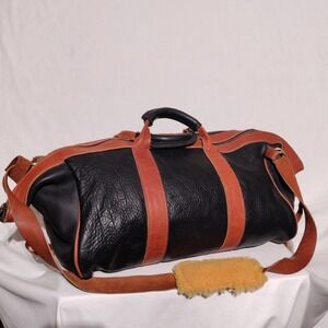 Ted Gilmer Leather Duffle Bag Leelanau Trading Co Empire MI Approx 20"x12"